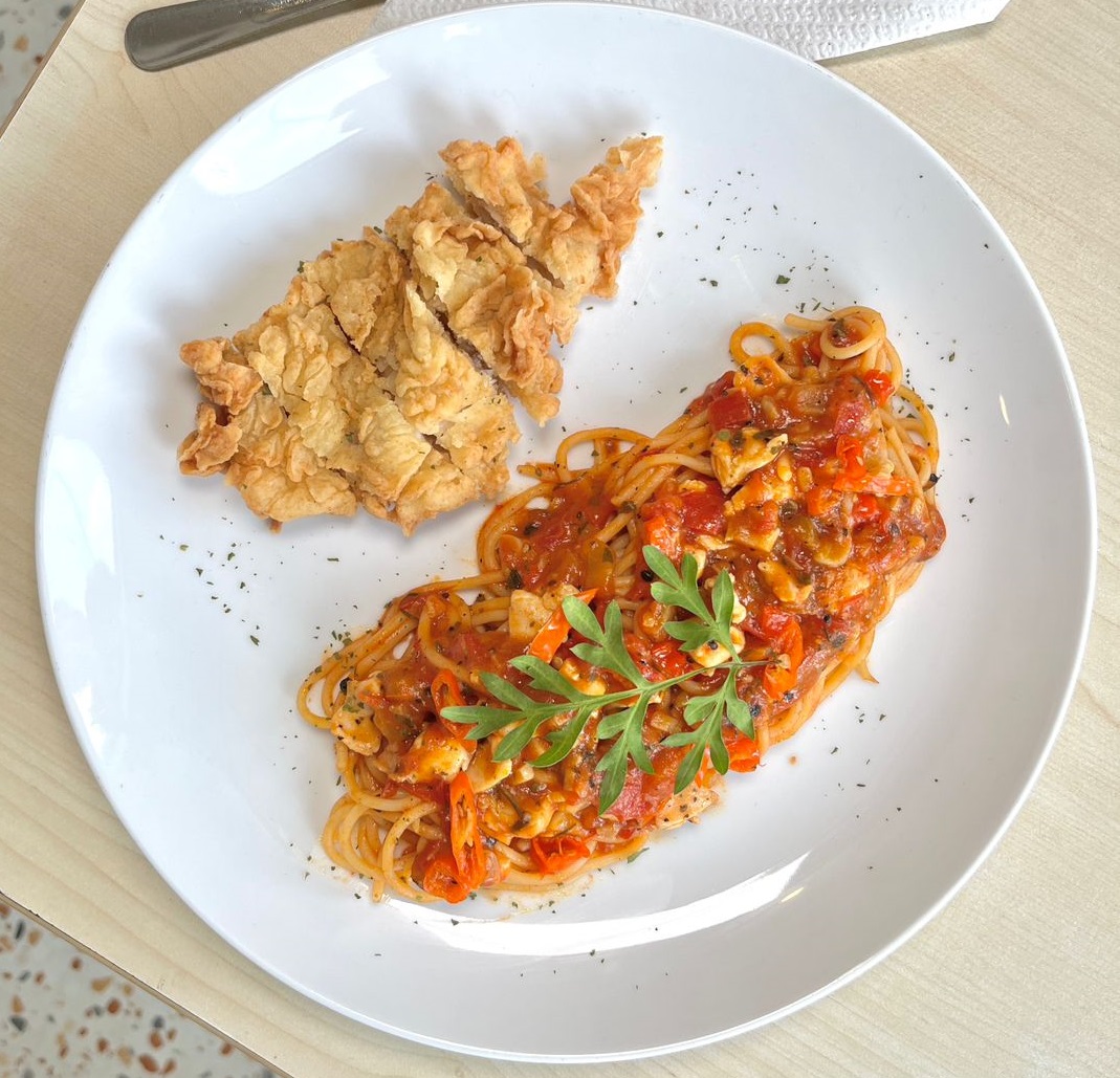 Chilli & Lemon Spaghetti With Chicken Katsu